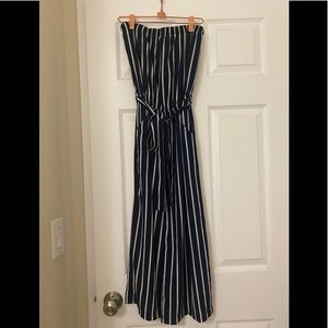 Blue and white striped romper